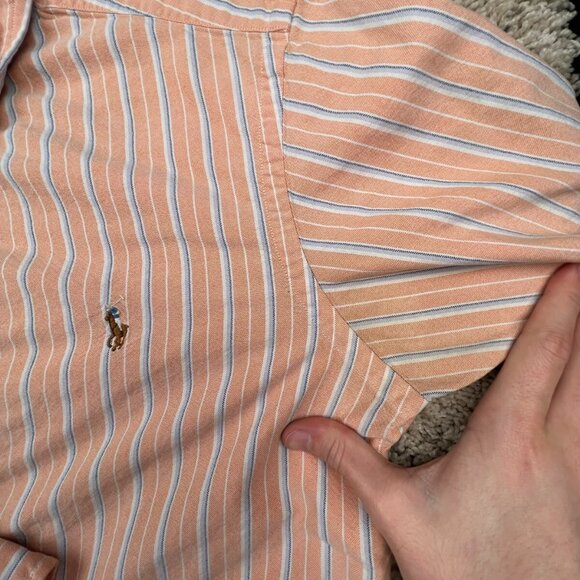 Ralph Lauren Button Up Shirt Cotton Mens Size Small Classic Fit Orange Striped - Picture 9 of 11